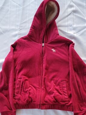 Abercrombie kids hooded zip jacket in deep raspberry